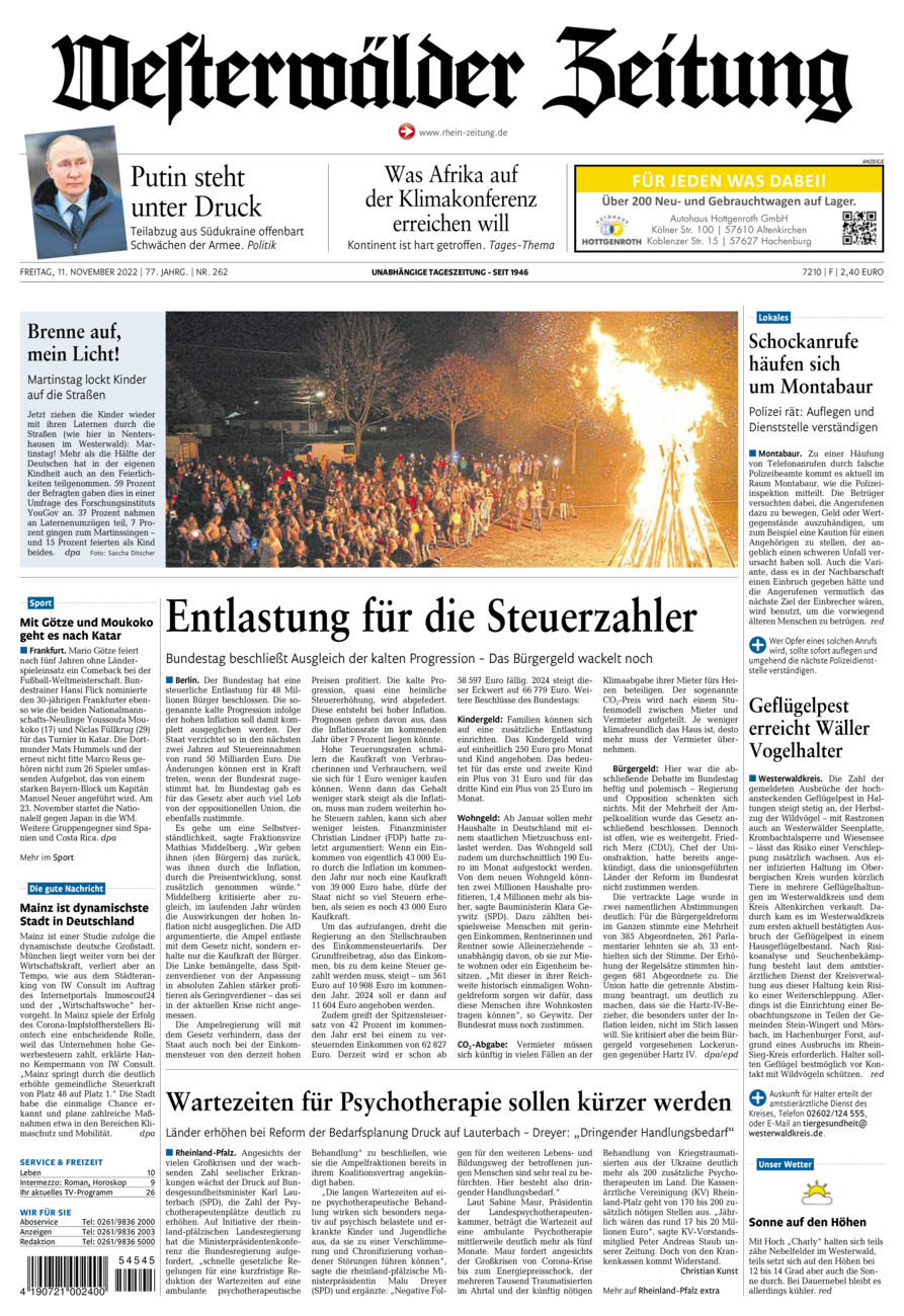 Westerwälder Zeitung vom Freitag, 11.11.2022