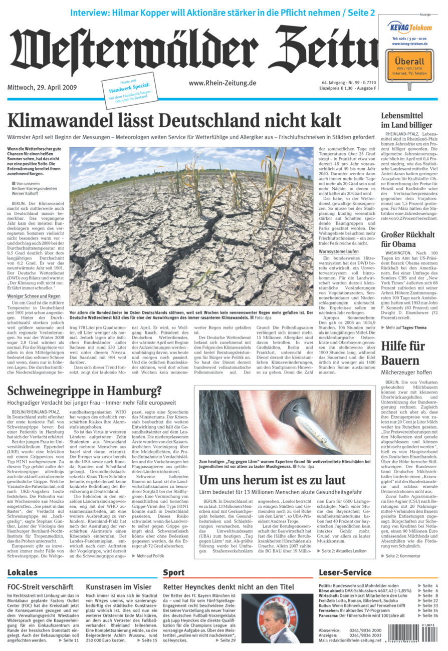 Westerwälder Zeitung vom Mittwoch, 29.04.2009