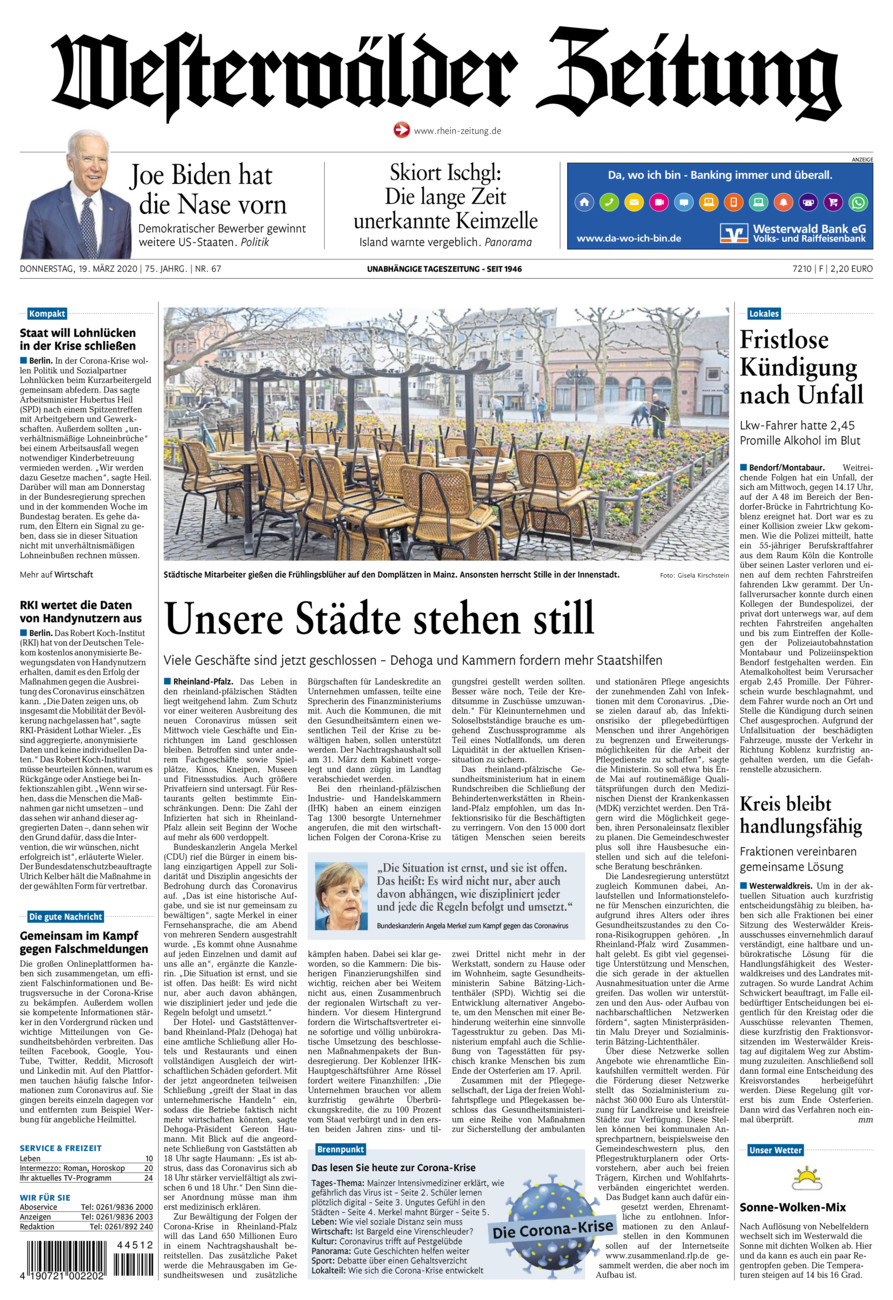 Westerwälder Zeitung vom Donnerstag, 19.03.2020