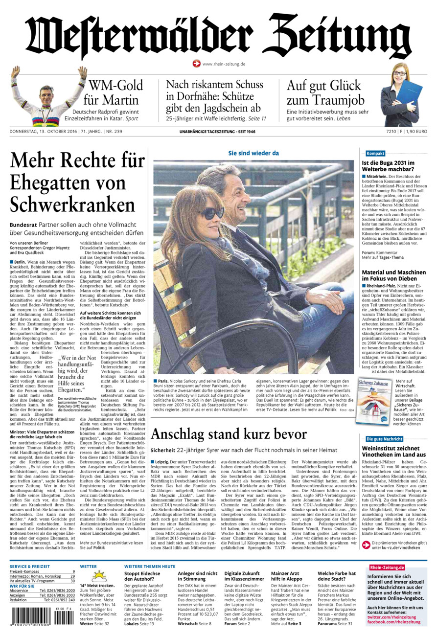 Westerwälder Zeitung vom Donnerstag, 13.10.2016