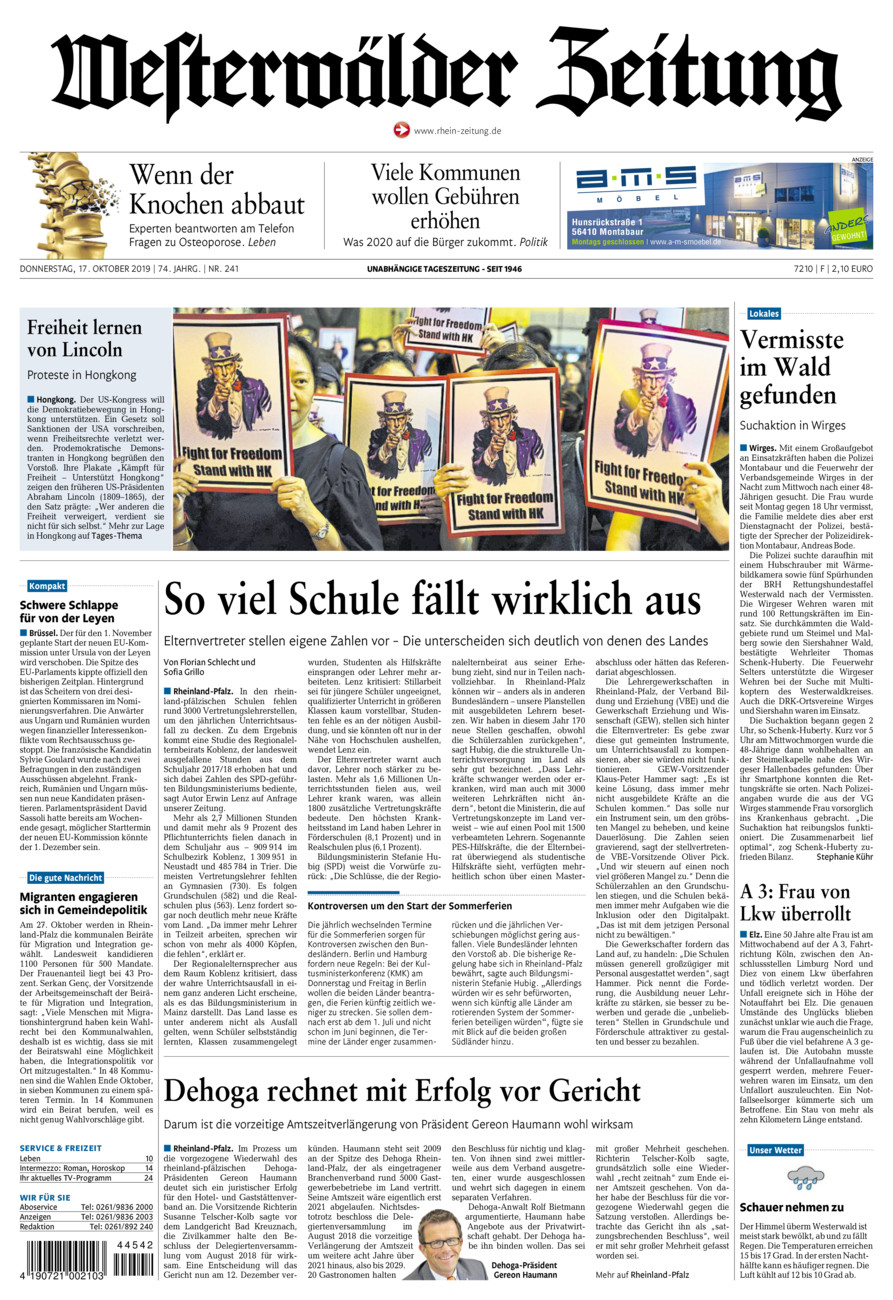 Westerwälder Zeitung vom Donnerstag, 17.10.2019