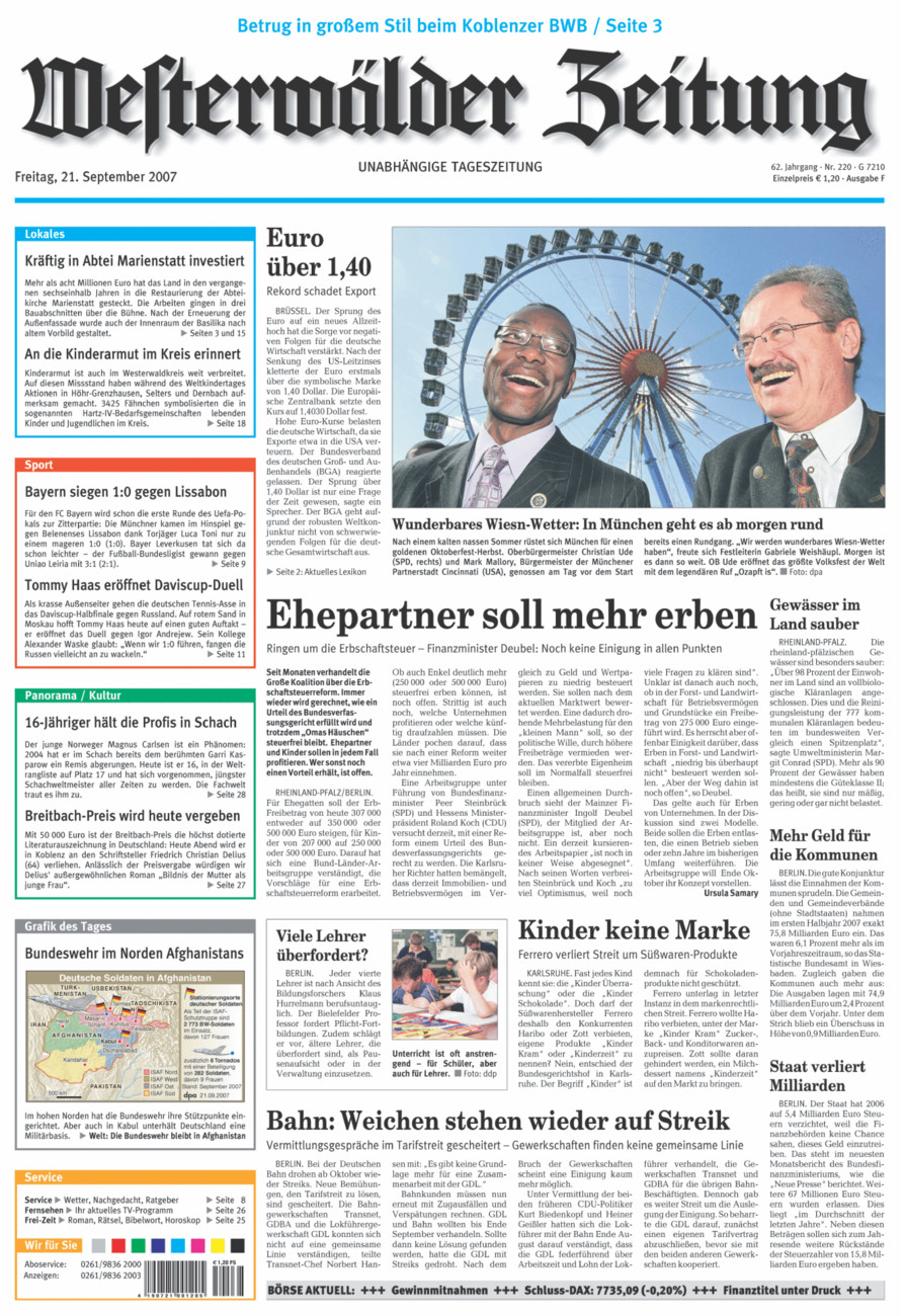 Westerwälder Zeitung vom Freitag, 21.09.2007