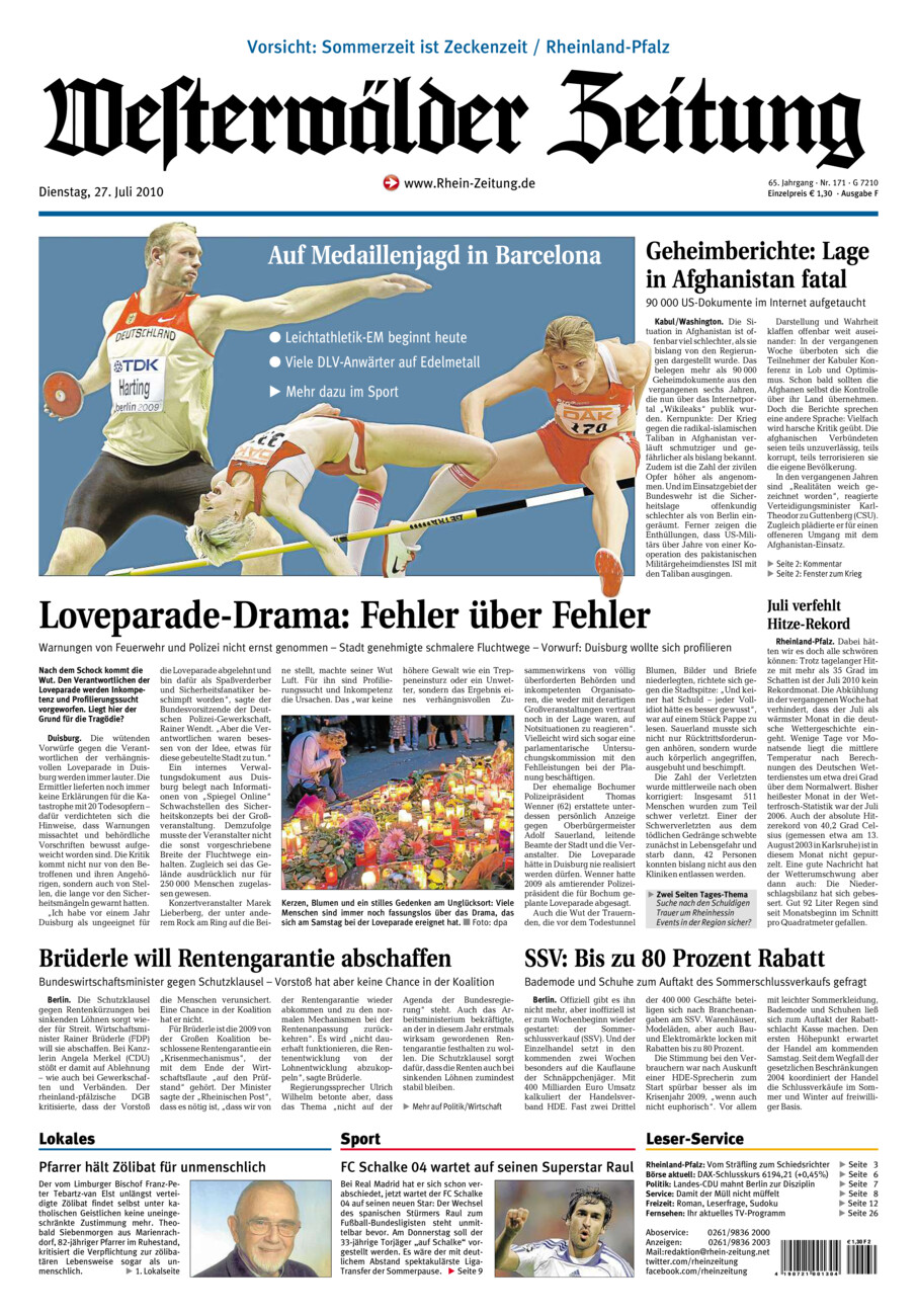 Westerwälder Zeitung vom Dienstag, 27.07.2010