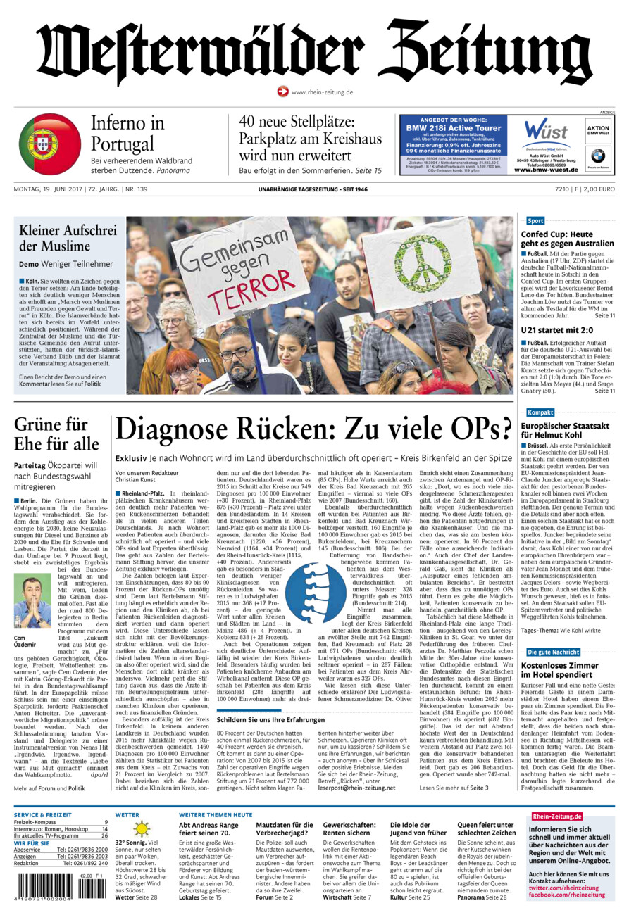Westerwälder Zeitung vom Montag, 19.06.2017