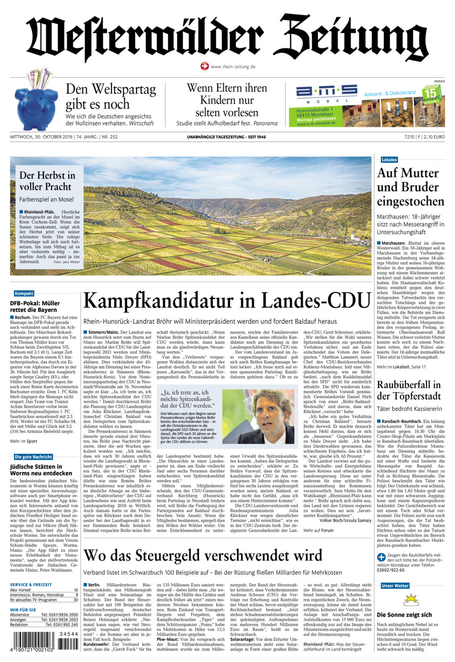 Westerwälder Zeitung vom Mittwoch, 30.10.2019