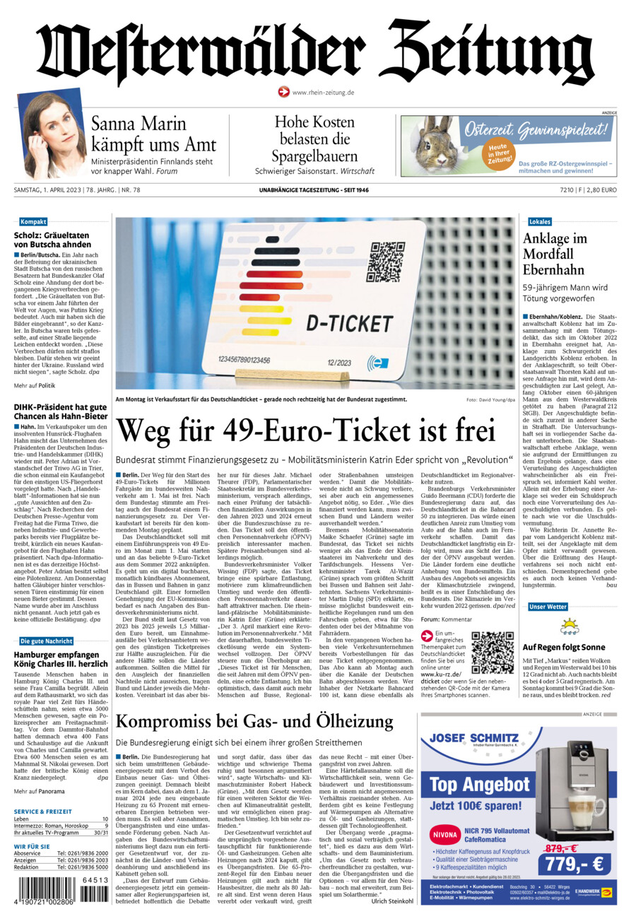 Westerwälder Zeitung vom Samstag, 01.04.2023