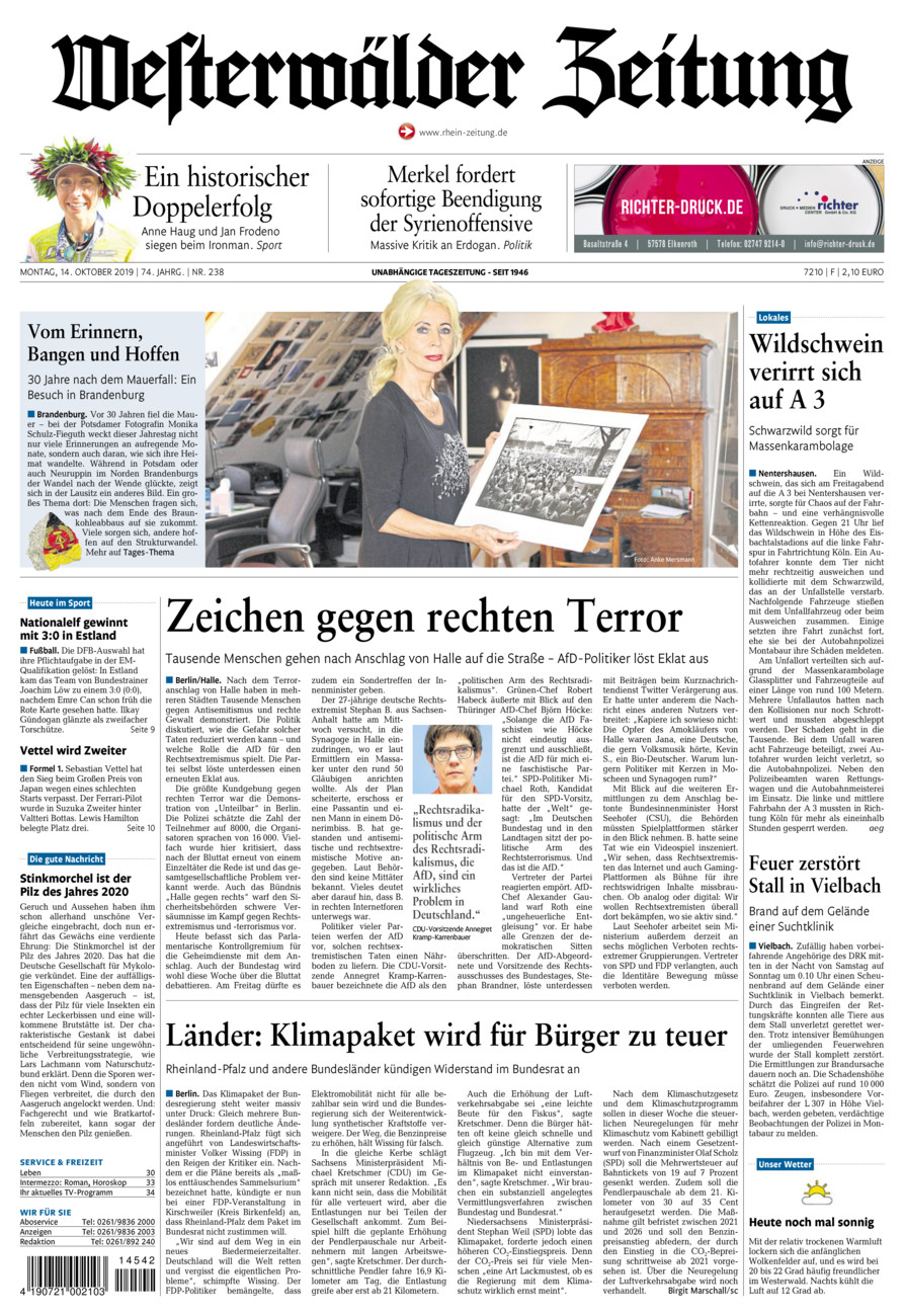 Westerwälder Zeitung vom Montag, 14.10.2019
