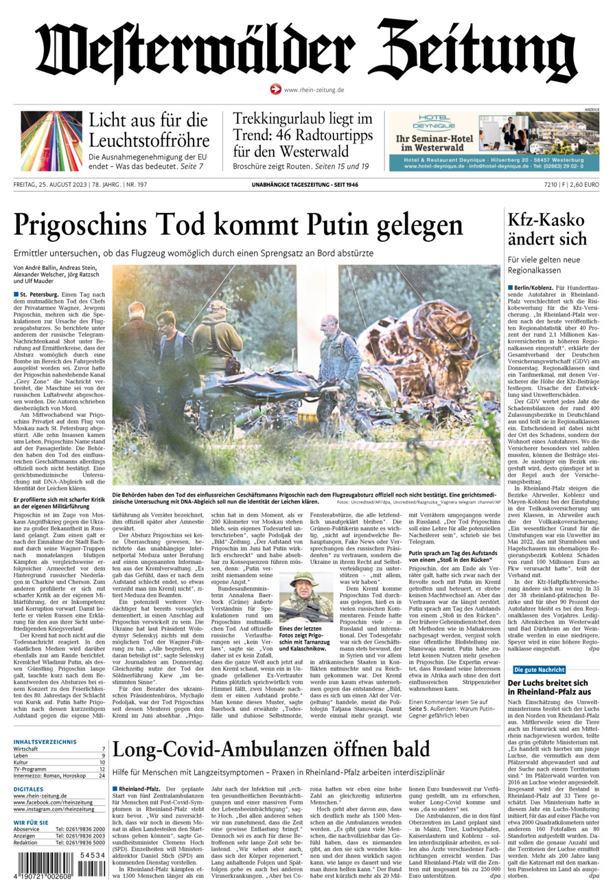 Westerwälder Zeitung vom Freitag, 25.08.2023