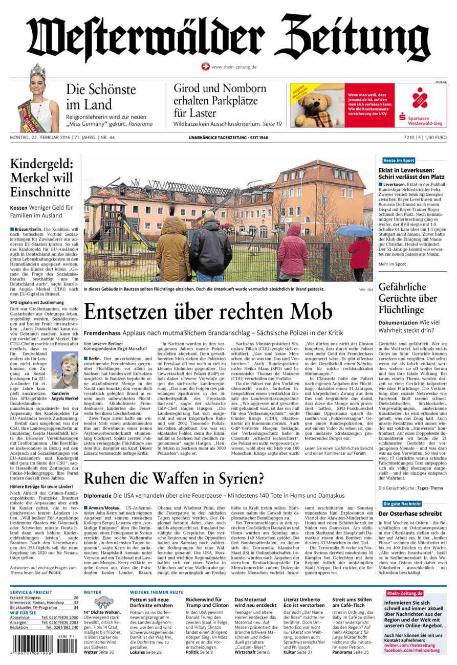 Westerwälder Zeitung vom Montag, 22.02.2016
