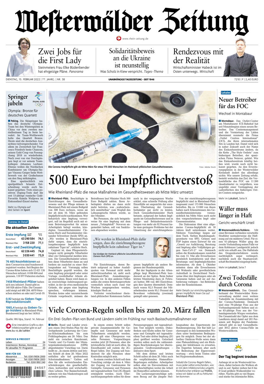 Westerwälder Zeitung vom Dienstag, 15.02.2022