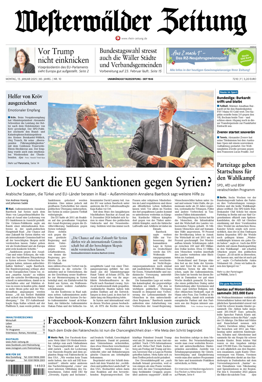 Westerwälder Zeitung vom Montag, 13.01.2025