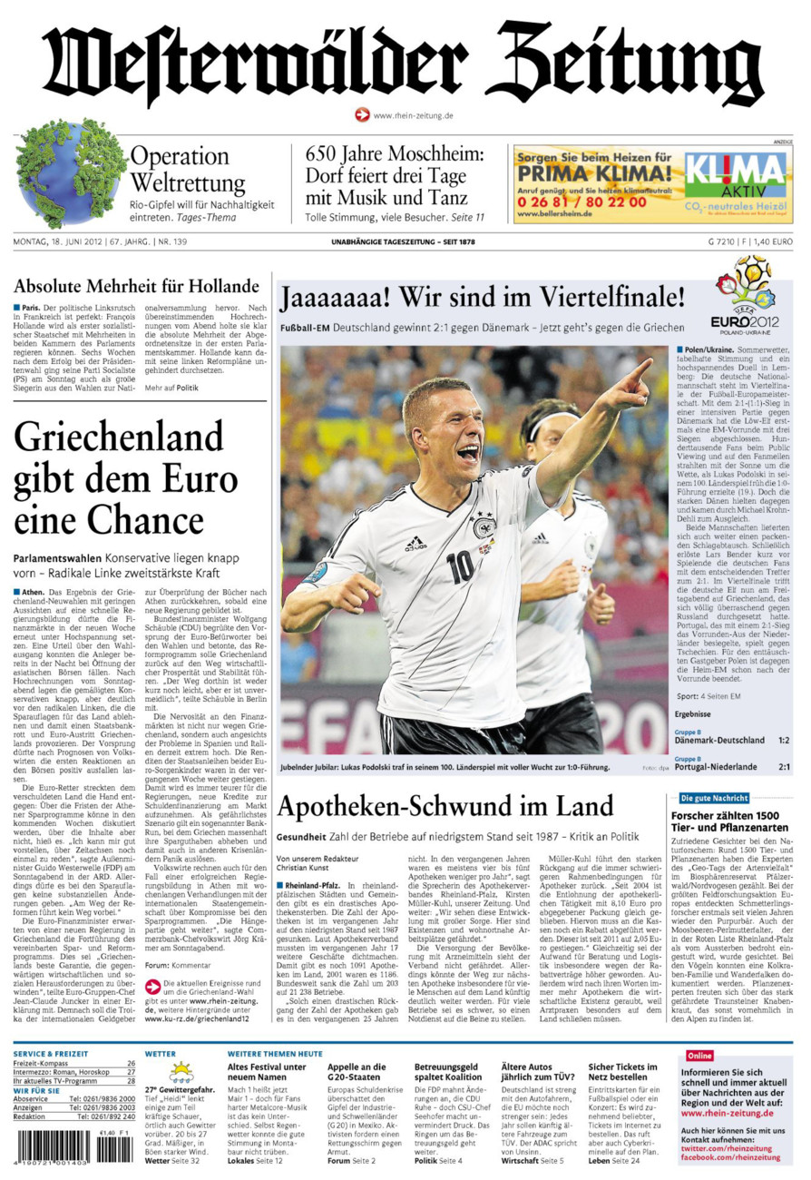 Westerwälder Zeitung vom Montag, 18.06.2012