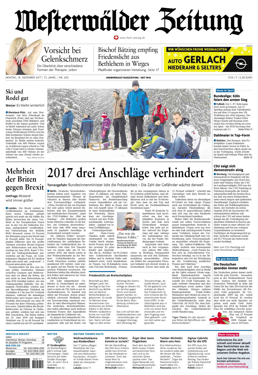 Westerwälder Zeitung vom Montag, 18.12.2017