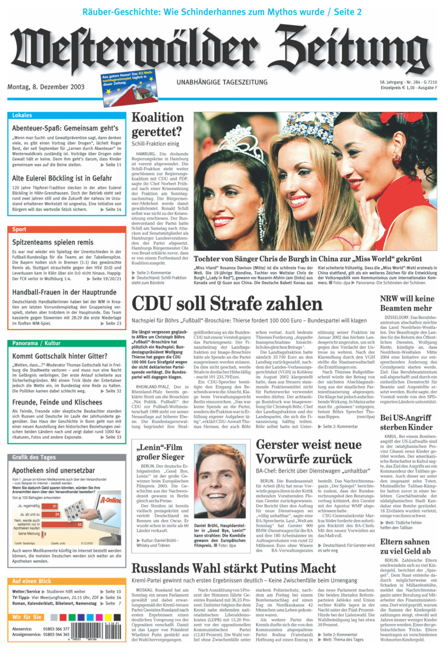 Westerwälder Zeitung vom Montag, 08.12.2003