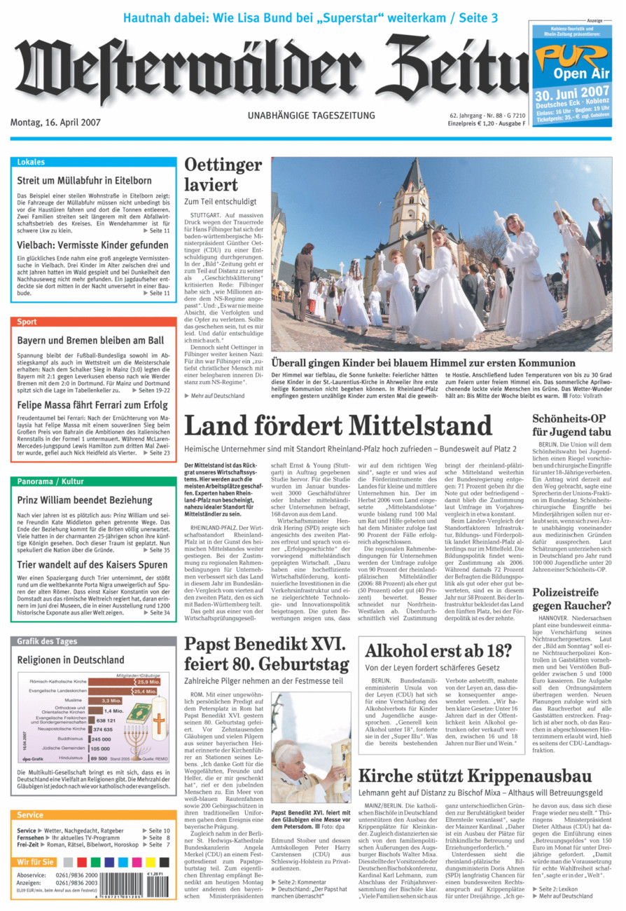 Westerwälder Zeitung vom Montag, 16.04.2007