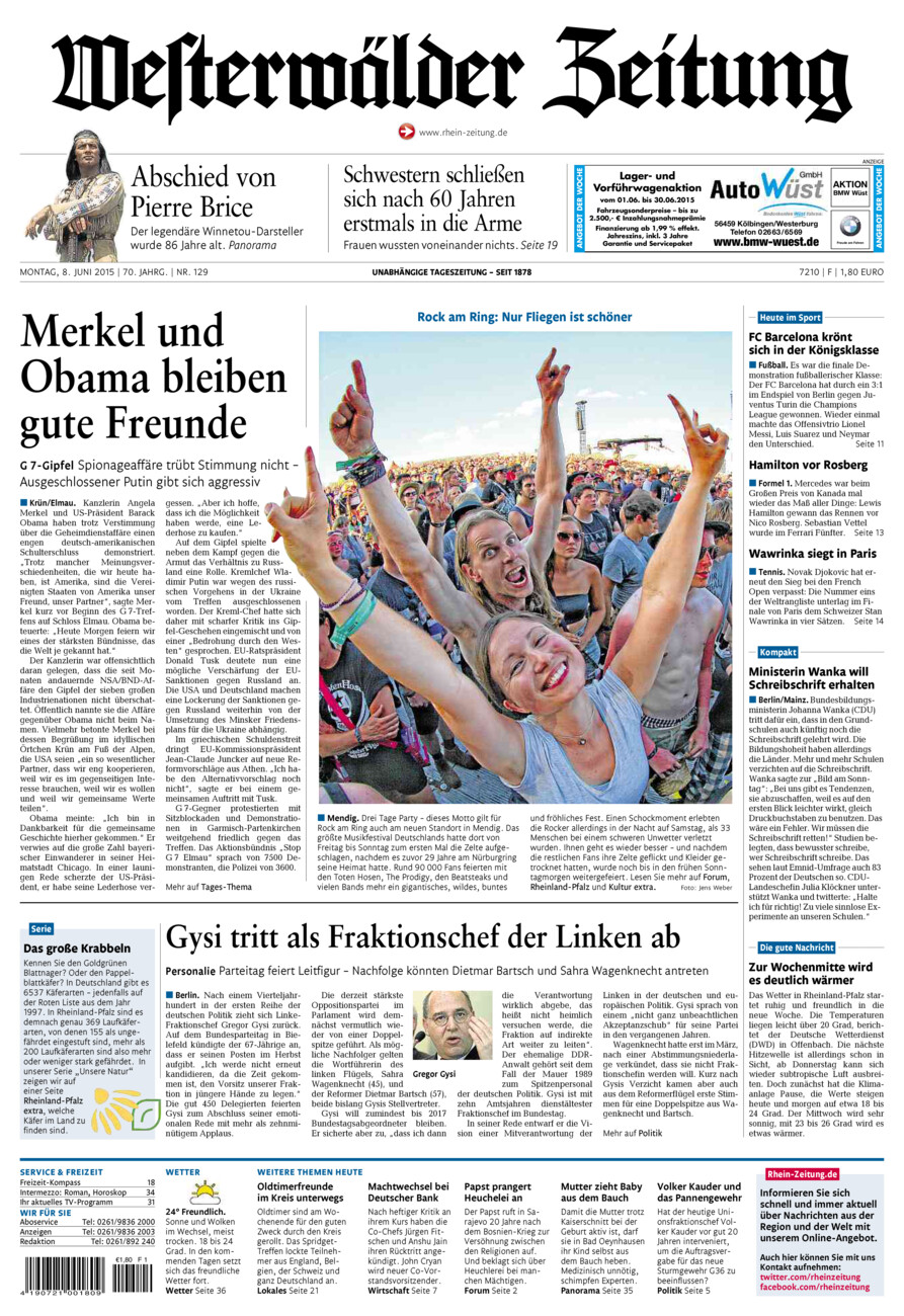 Westerwälder Zeitung vom Montag, 08.06.2015