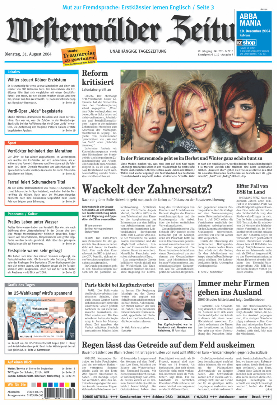 Westerwälder Zeitung vom Dienstag, 31.08.2004