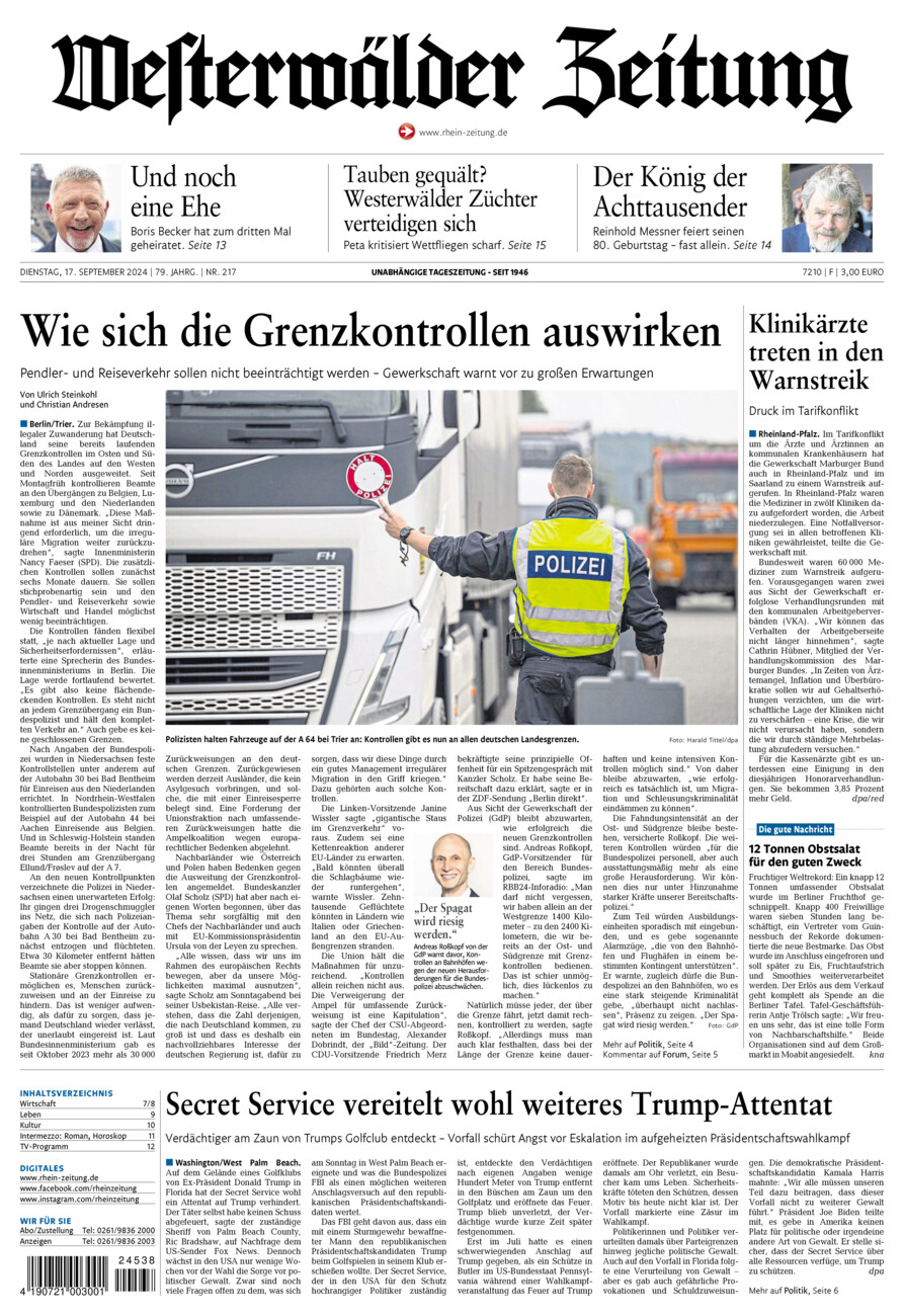 Westerwälder Zeitung vom Dienstag, 17.09.2024