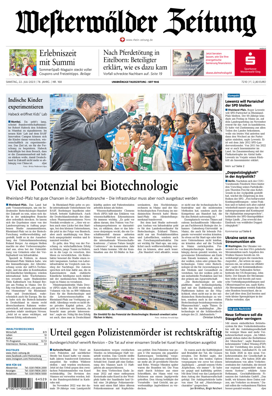 Westerwälder Zeitung vom Samstag, 22.07.2023
