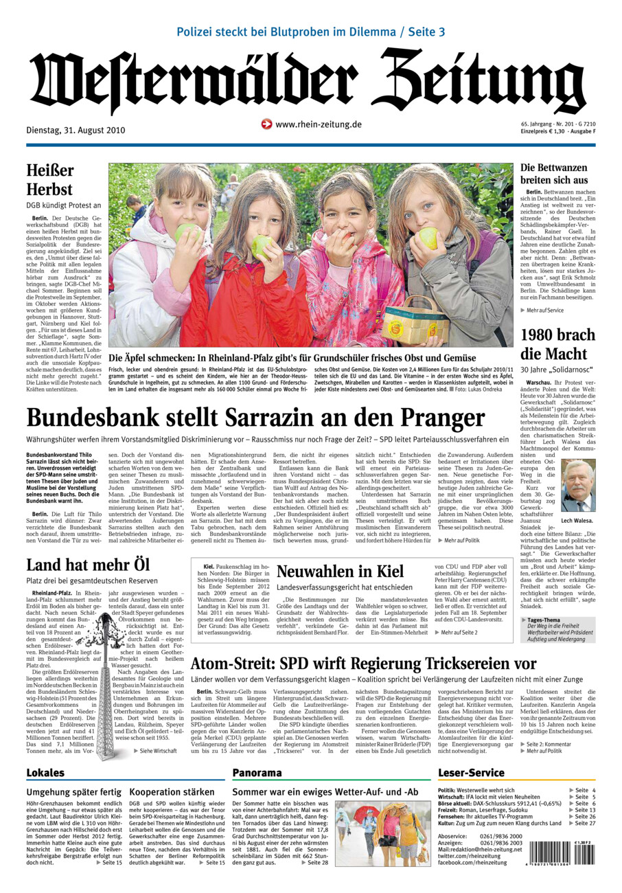 Westerwälder Zeitung vom Dienstag, 31.08.2010