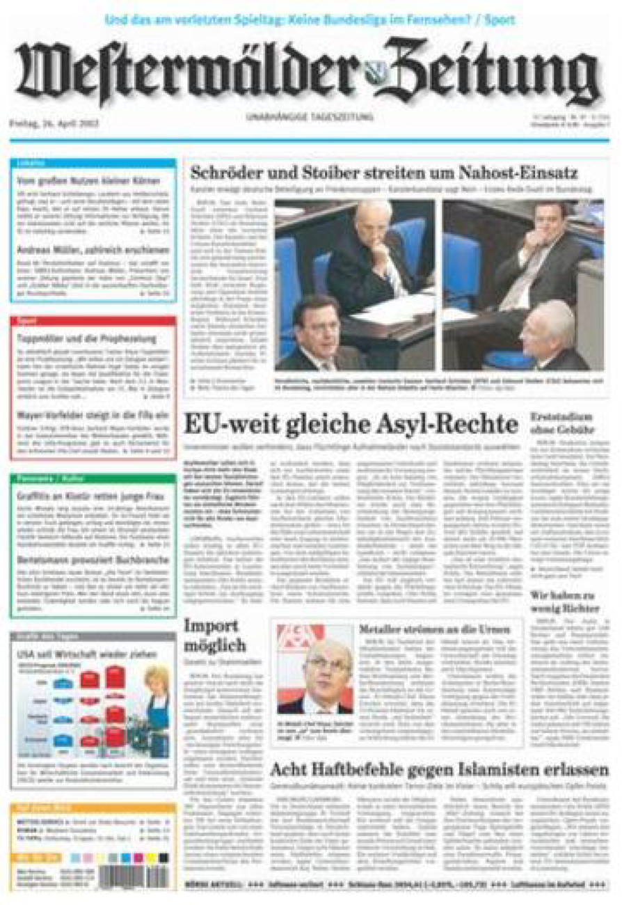 Westerwälder Zeitung vom Freitag, 26.04.2002
