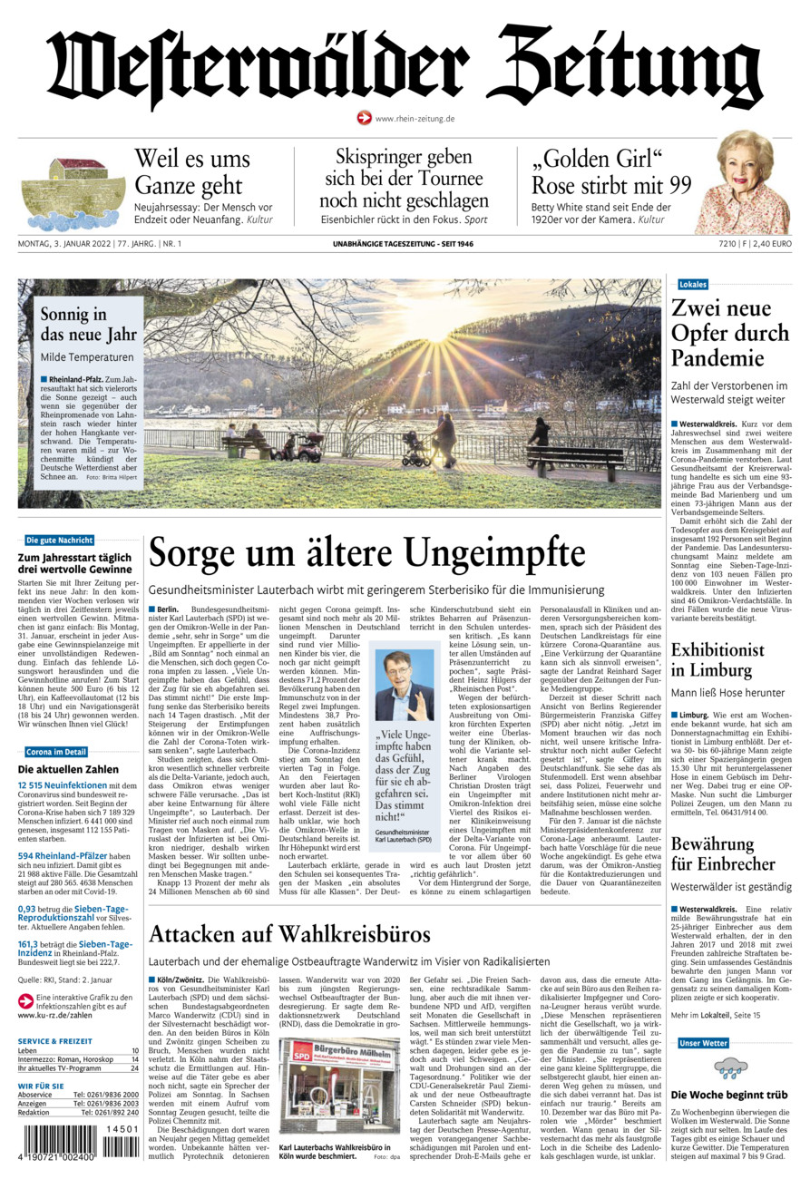 Westerwälder Zeitung vom Montag, 03.01.2022