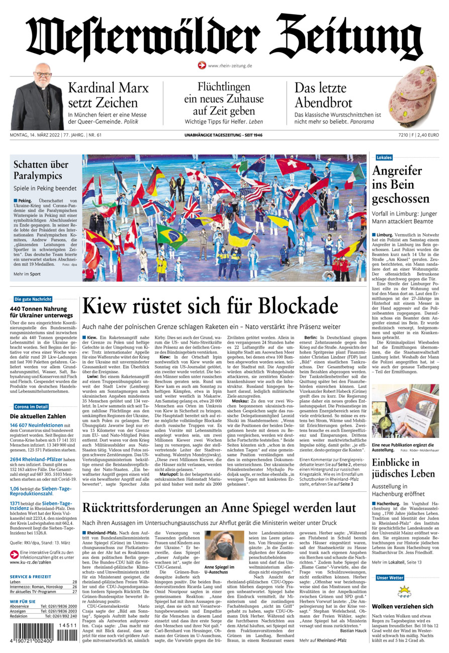 Westerwälder Zeitung vom Montag, 14.03.2022