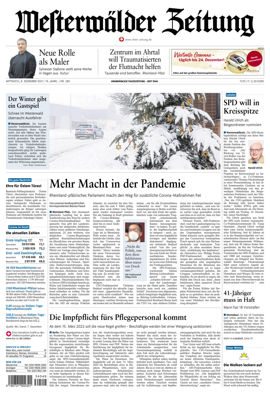 Westerwälder Zeitung vom Mittwoch, 08.12.2021