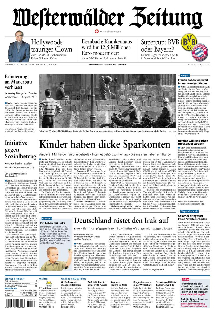 Westerwälder Zeitung vom Mittwoch, 13.08.2014