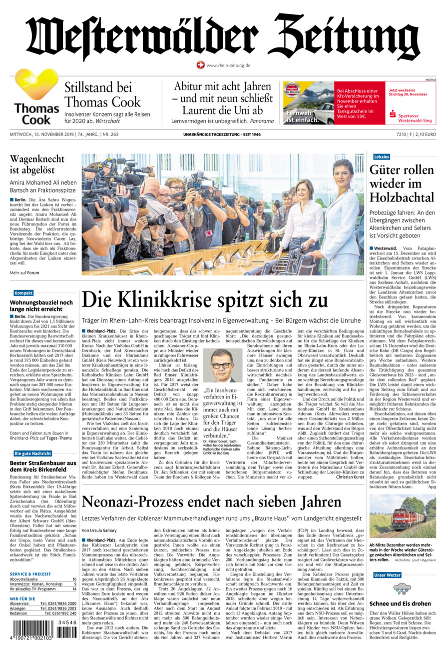 Westerwälder Zeitung vom Mittwoch, 13.11.2019