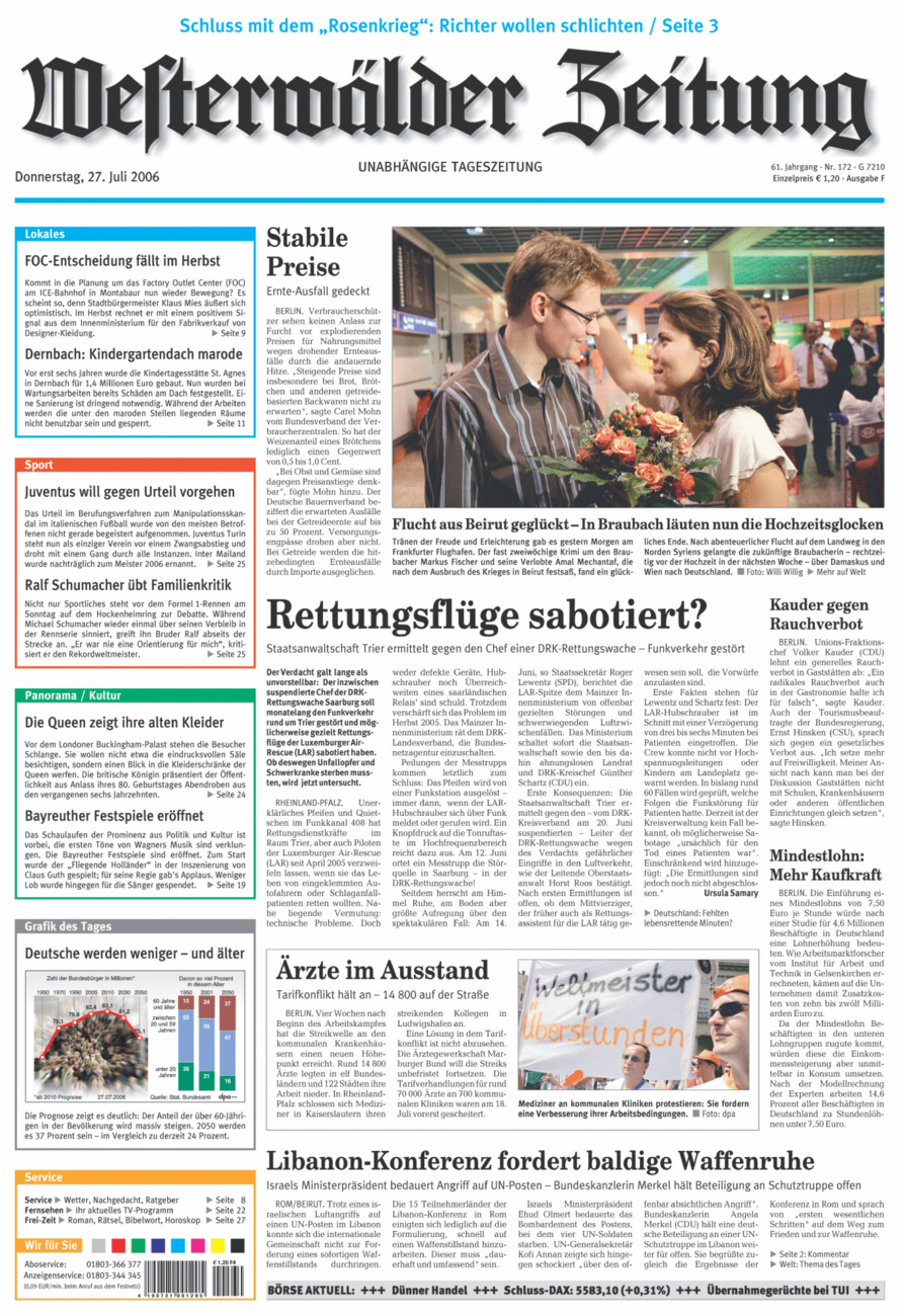 Westerwälder Zeitung vom Donnerstag, 27.07.2006