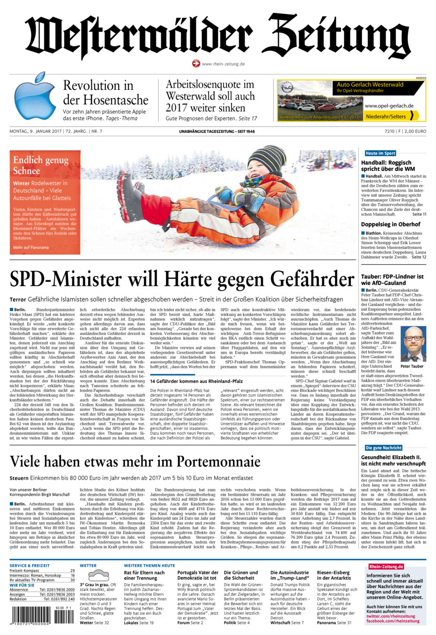 Westerwälder Zeitung vom Montag, 09.01.2017