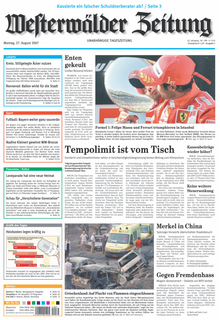 Westerwälder Zeitung vom Montag, 27.08.2007