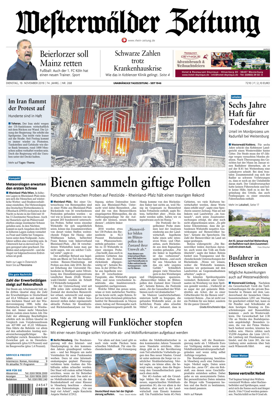 Westerwälder Zeitung vom Dienstag, 19.11.2019