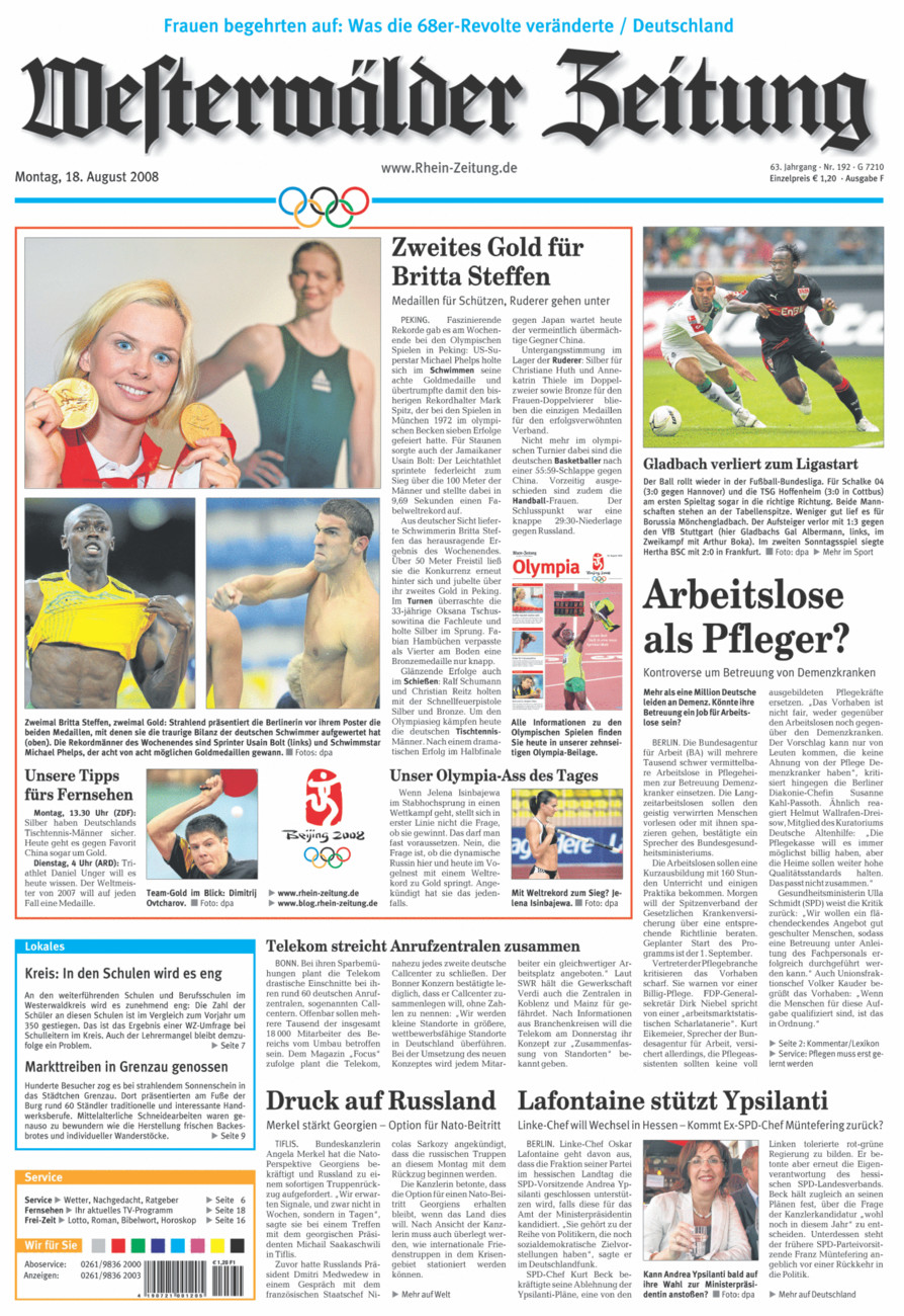 Westerwälder Zeitung vom Montag, 18.08.2008