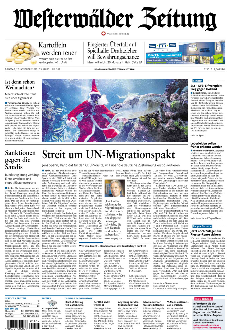 Westerwälder Zeitung vom Dienstag, 20.11.2018