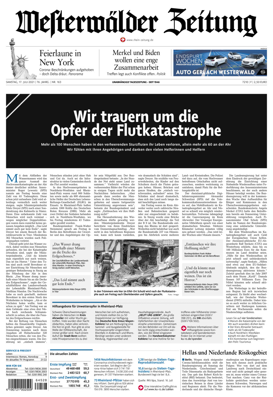 Westerwälder Zeitung vom Samstag, 17.07.2021