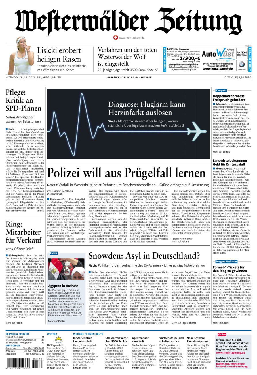 Westerwälder Zeitung vom Mittwoch, 03.07.2013