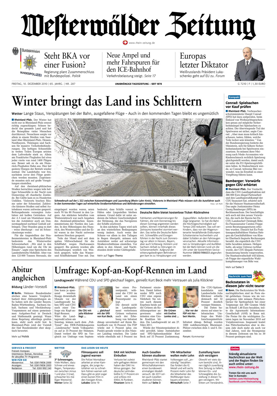 Westerwälder Zeitung vom Freitag, 10.12.2010