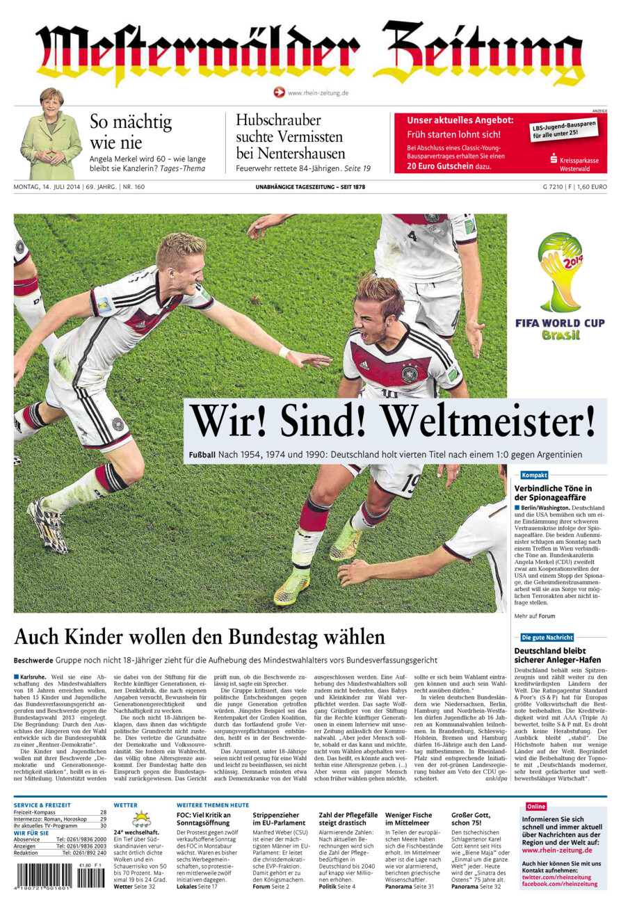 Westerwälder Zeitung vom Montag, 14.07.2014