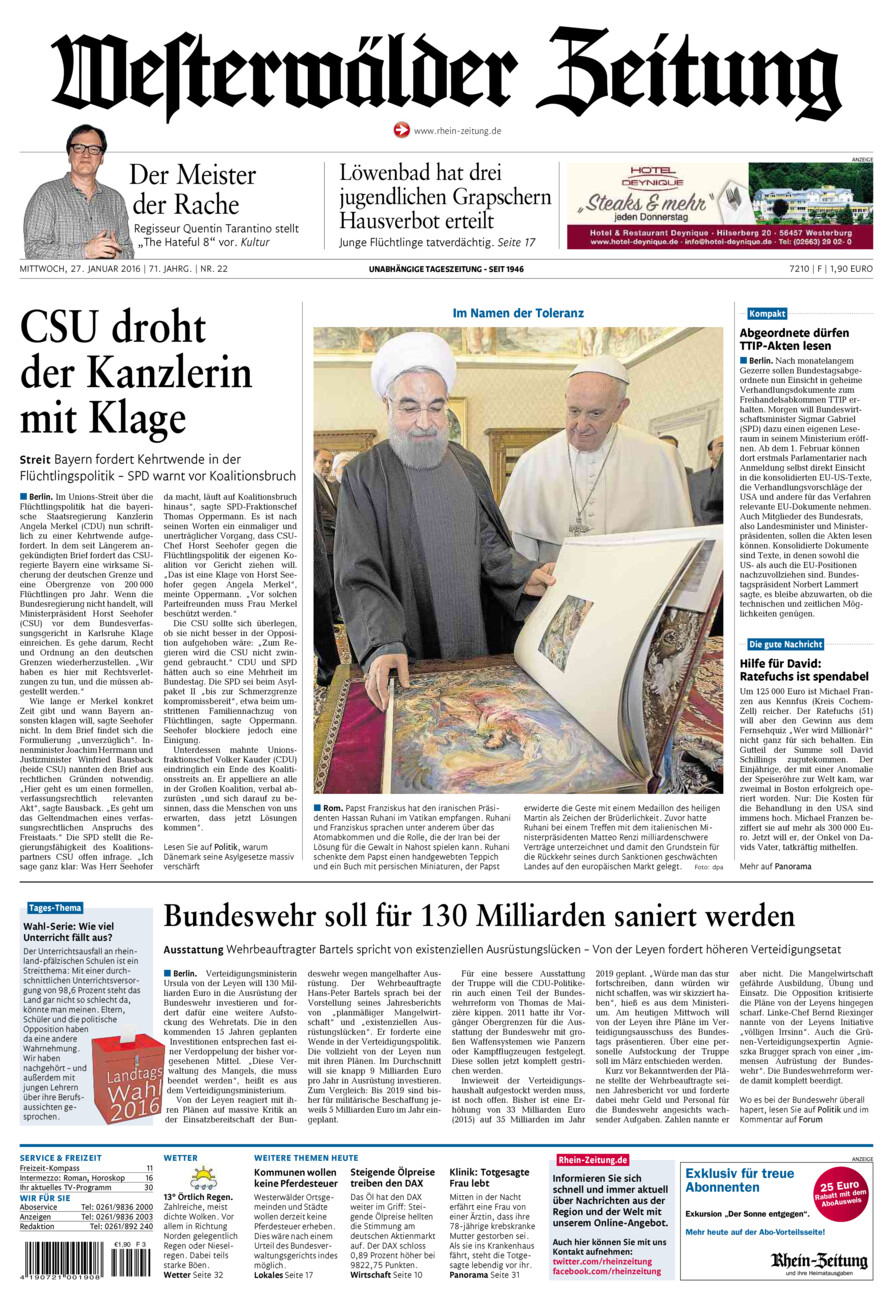Westerwälder Zeitung vom Mittwoch, 27.01.2016