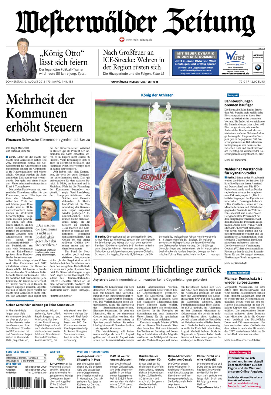 Westerwälder Zeitung vom Donnerstag, 09.08.2018