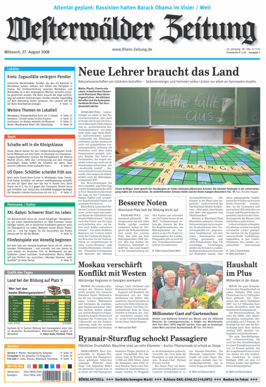 Westerwälder Zeitung vom Mittwoch, 27.08.2008