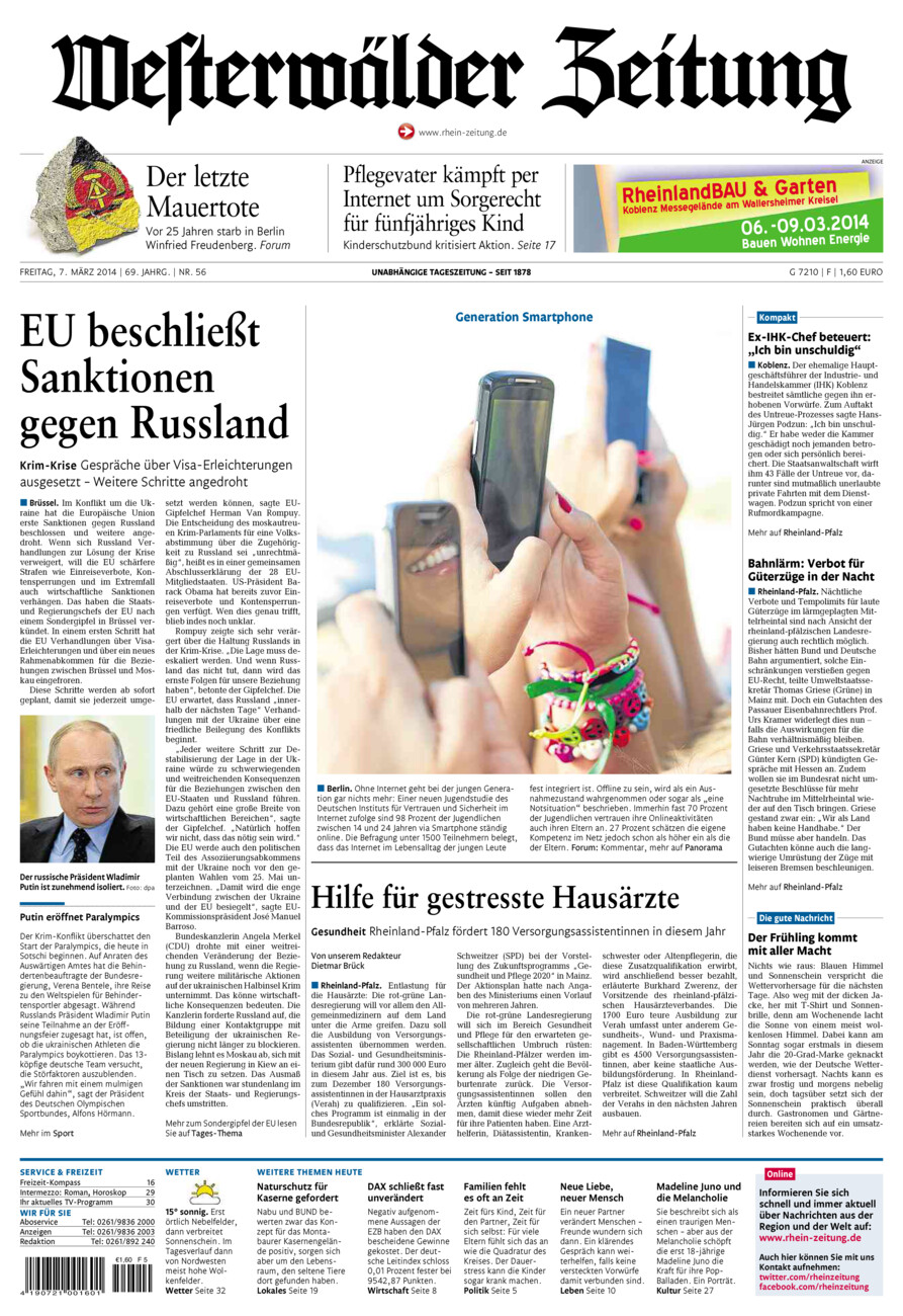 Westerwälder Zeitung vom Freitag, 07.03.2014