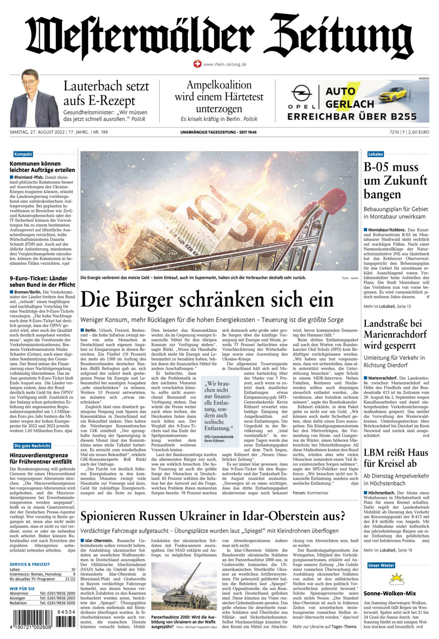 Westerwälder Zeitung vom Samstag, 27.08.2022