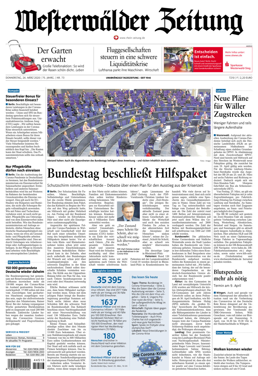 Westerwälder Zeitung vom Donnerstag, 26.03.2020