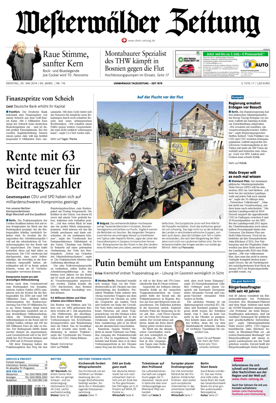 Westerwälder Zeitung vom Dienstag, 20.05.2014