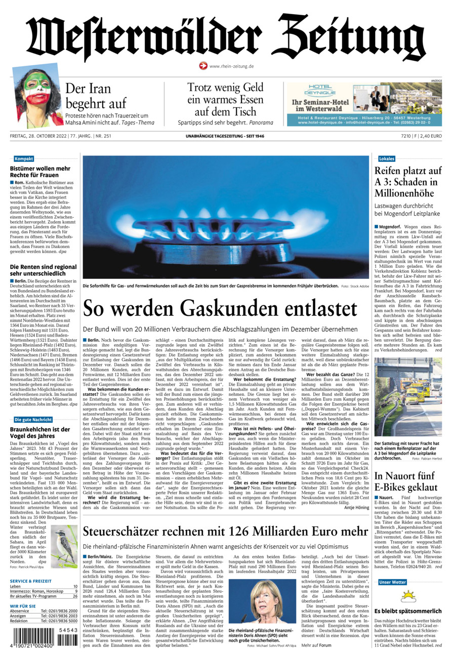 Westerwälder Zeitung vom Freitag, 28.10.2022