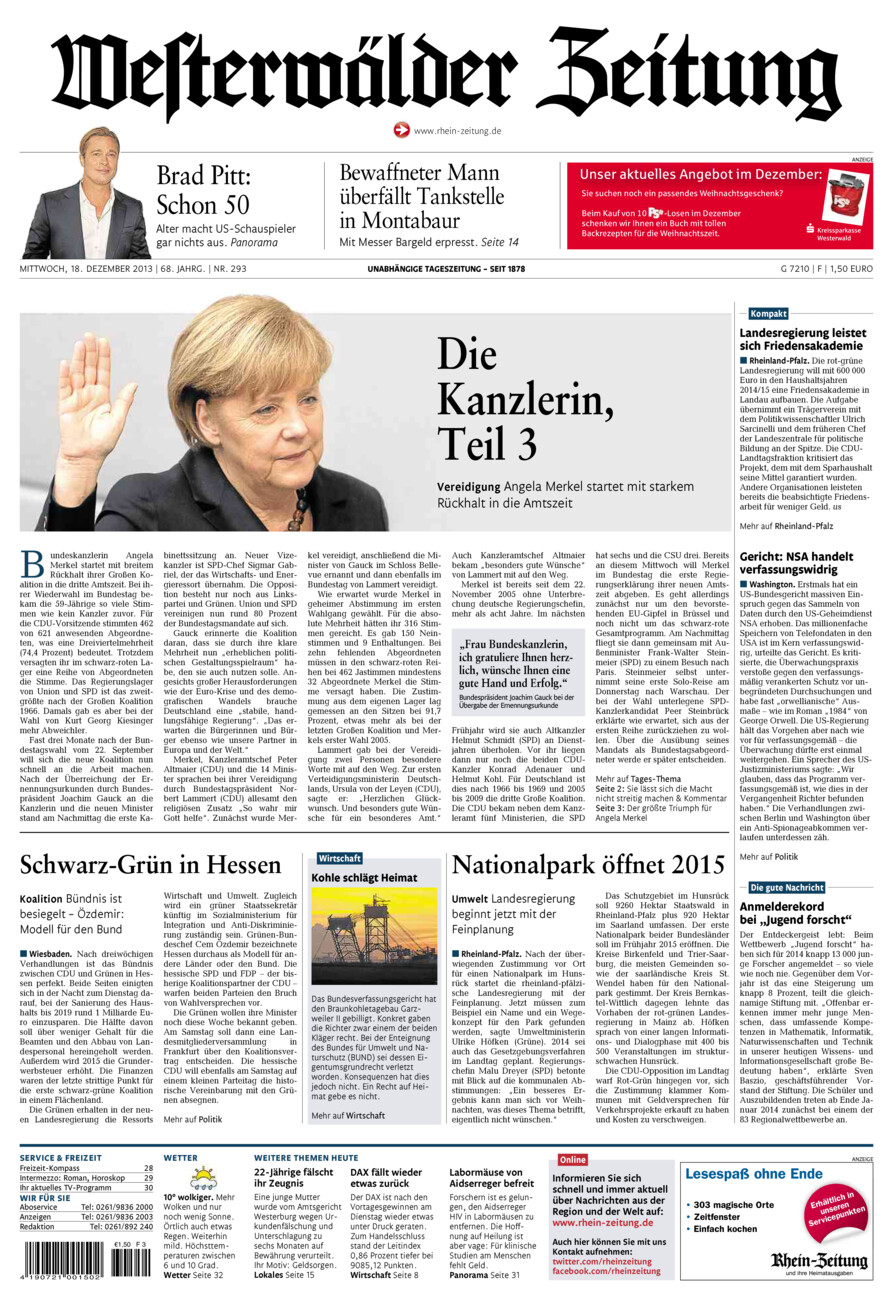 Westerwälder Zeitung vom Mittwoch, 18.12.2013