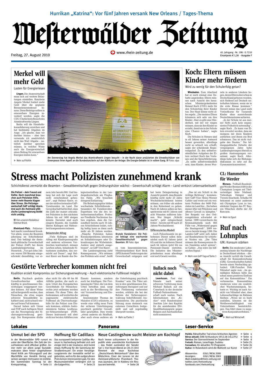 Westerwälder Zeitung vom Freitag, 27.08.2010
